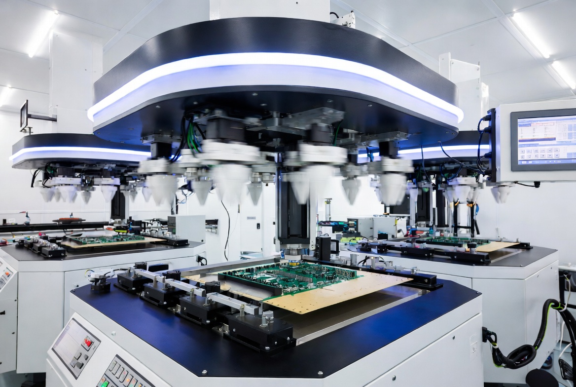 PCB and PCBA manufacturing floor with automated process equipment
