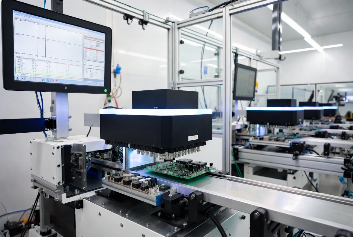Technician working on PCB assembly and soldering process