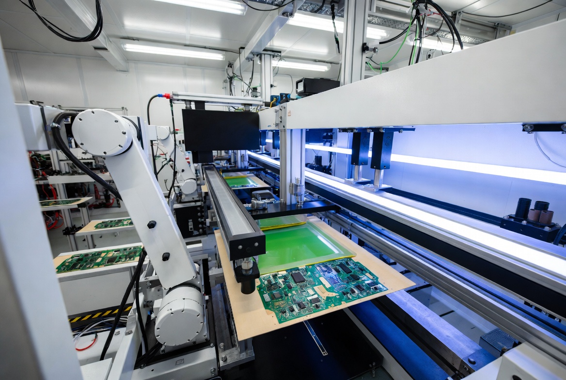 Automated PCB inspection equipment checking assembled boards