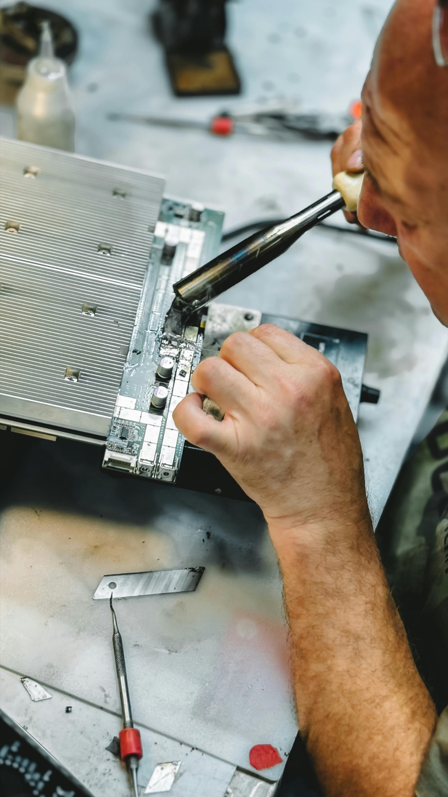 Final PCBA handling and soldering work on an assembled board